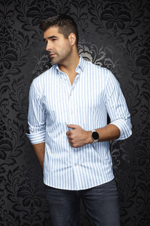 Chemise manches longues en Knit extensible pour homme par Au Noir | TELLY Bleu | Machemise.ca, inventaire complet de la marque Au Noir