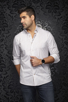 Chemise manches longues en Knit extensible pour homme par Au Noir | TELLY Sable | Machemise.ca, inventaire complet de la marque Au Noir