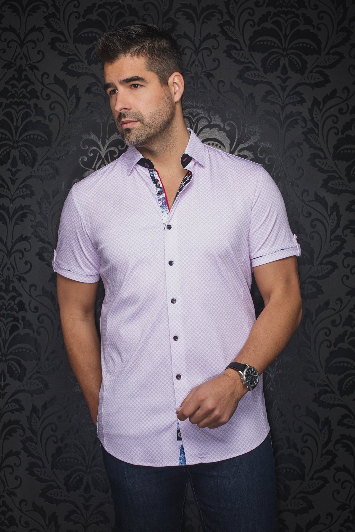 Chemise manches courtes en Knit pour homme par Au Noir | TERRANO(SS) Rose | Machemise.ca, inventaire complet de la marque Au Noir