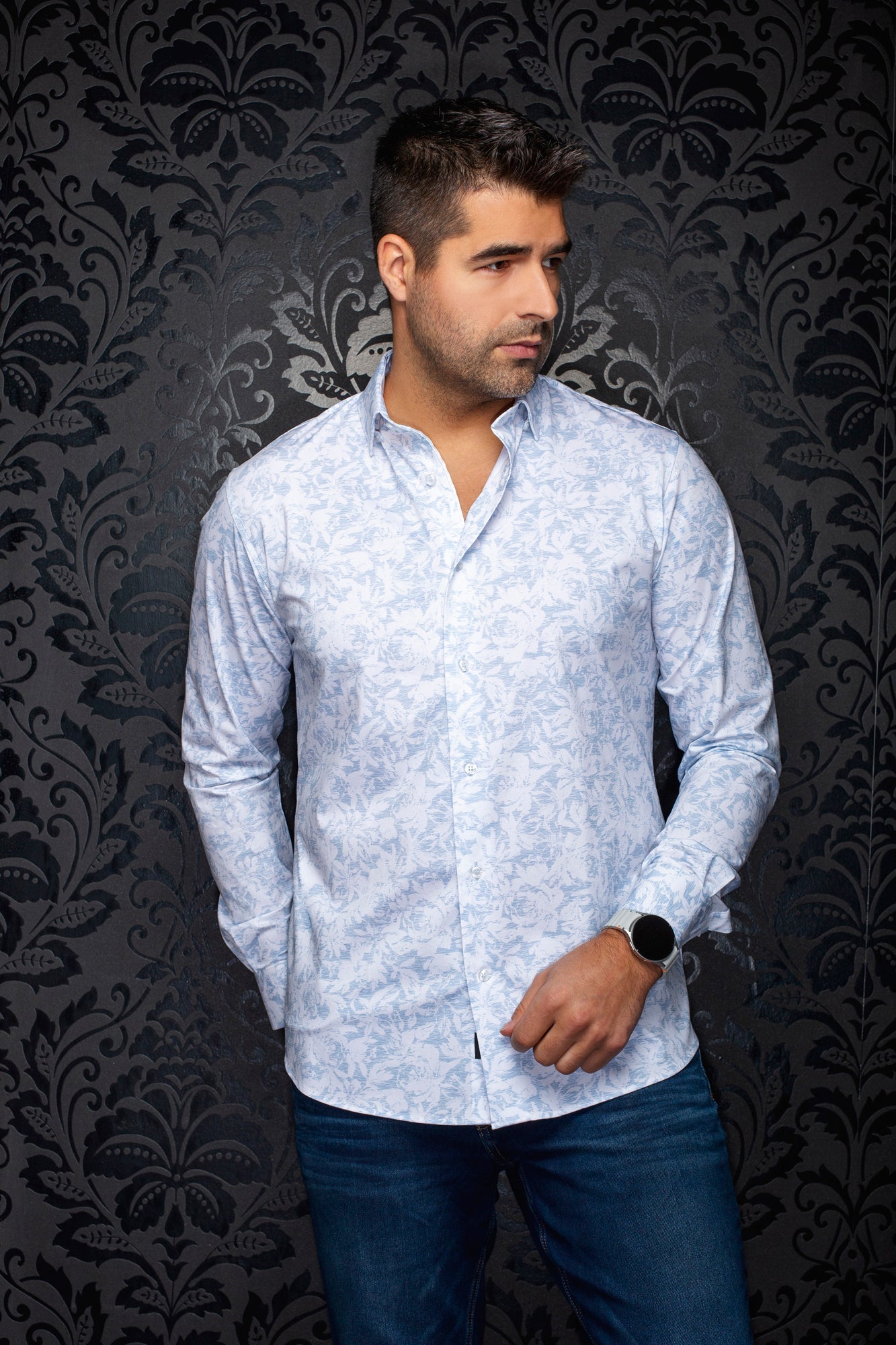 Chemise manches longues en Knit extensible pour homme par Au Noir | TERRELL Bleu Pâle | Machemise.ca, inventaire complet de la marque Au Noir