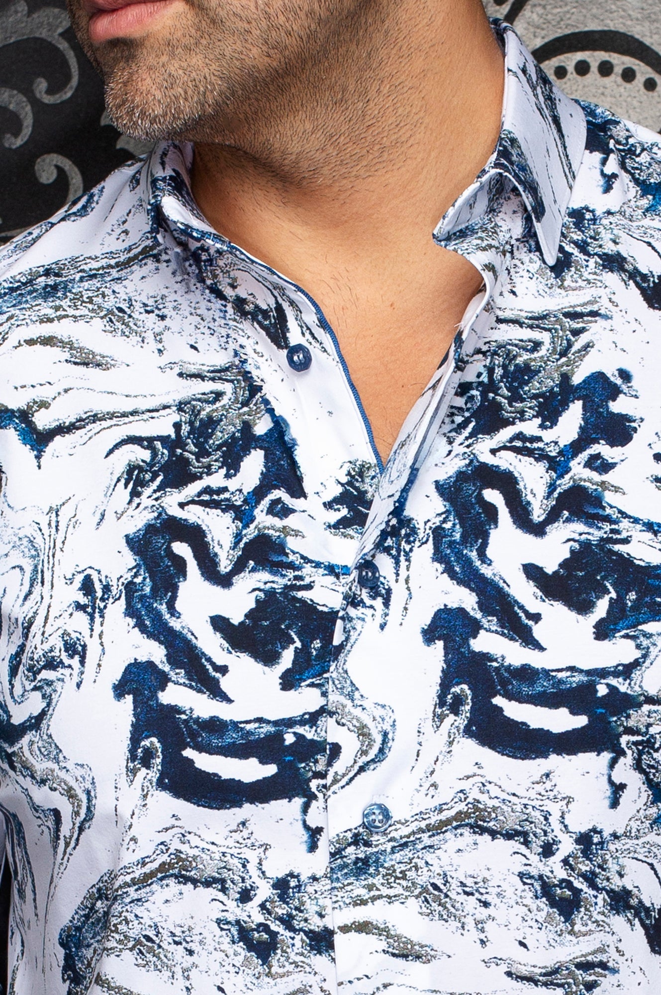 Chemise manches longues en Knit extensible pour homme par Au Noir | THOMAS Blanc Bleu | Machemise.ca, inventaire complet de la marque Au Noir