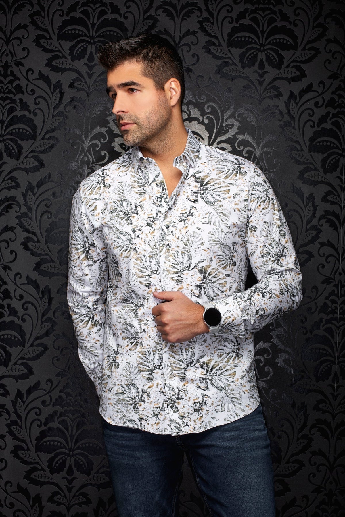 Chemise manches longues en Knit extensible pour homme par Au Noir | TRENT Blanc Pierre | Machemise.ca, inventaire complet de la marque Au Noir