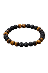 Men's isolated black and brown beaded bracelet with matte black and glossy tiger-eye-style beads by Au Noir
