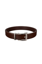 Au Noir men's brown leather-like belt shown in an oval with a silver-tone rectangular buckle and metal keeper, product view