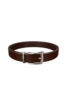 Au Noir men's brown leather-like belt shown in an oval with a silver-tone rectangular buckle and metal keeper, product view