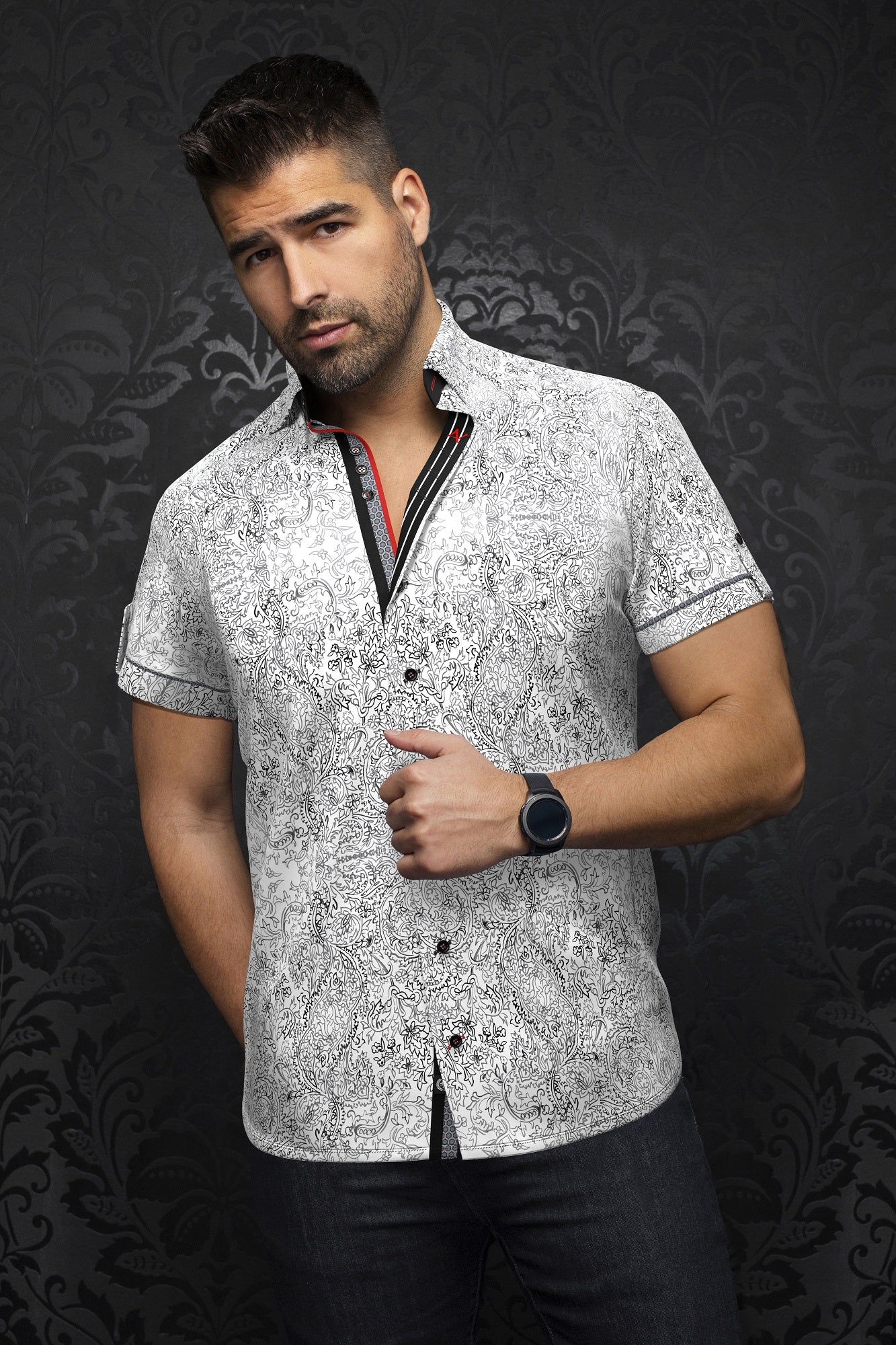 Chemise manches courtes pour homme par Au Noir | WAKE(SS) white black | Machemise.ca, inventaire complet de la marque Au Noir