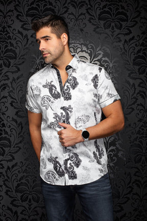 Chemise manches courtes en coton extensible pour homme par Au Noir | WATERFORD (SS) Blanc Noir | Machemise.ca, inventaire complet de la marque Au Noir