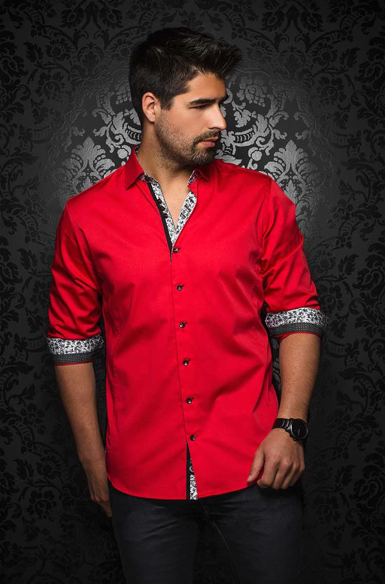 Stretch cotton short sleeve shirt for men by Au Noir | ALONSO (SS) Red | Menshirt.com, complete inventory of the Au Noir brand