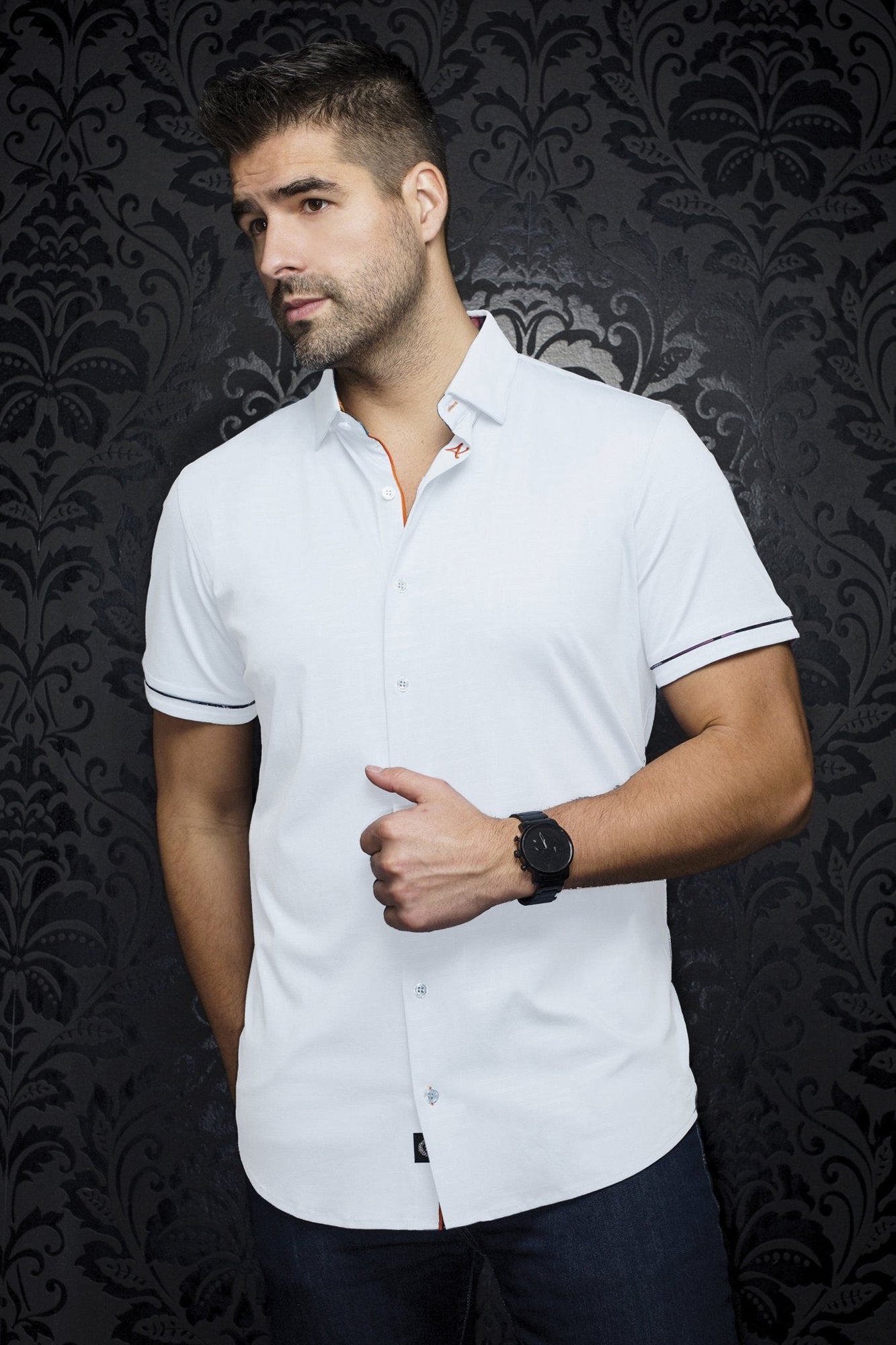 Chemise manches courtes en Knit extensible pour homme par Au Noir | DIVENERE (SS) Blanc | Machemise.ca, inventaire complet de la marque Au Noir