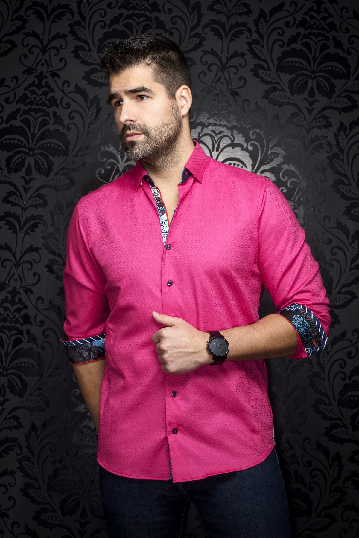 Chemise manches longues pour homme par Au Noir | ADJANI Fuchsia | Machemise.ca, inventaire complet de la marque Au Noir
