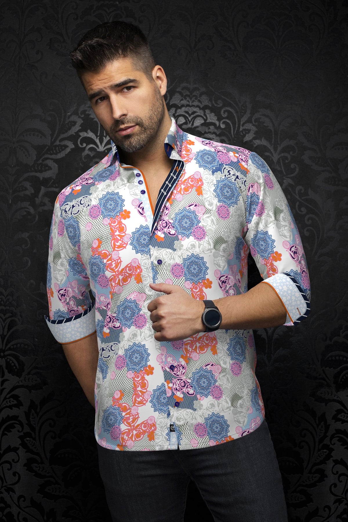 Chemise manches longues en Knit pour homme par Au Noir | ALBORI Blanc Multi | Machemise.ca, inventaire complet de la marque Au Noir