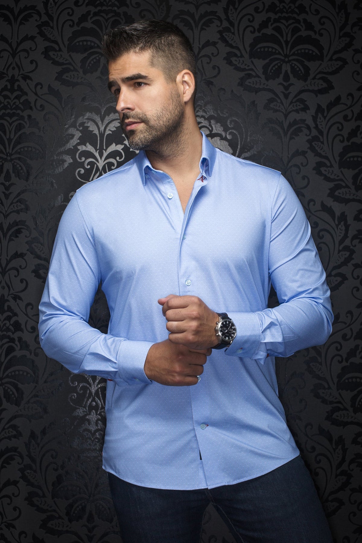 Chemise manches longues en Knit pour homme par Au Noir | ALEXANDER NDL Bleu Clair | Machemise.ca, inventaire complet de la marque Au Noir