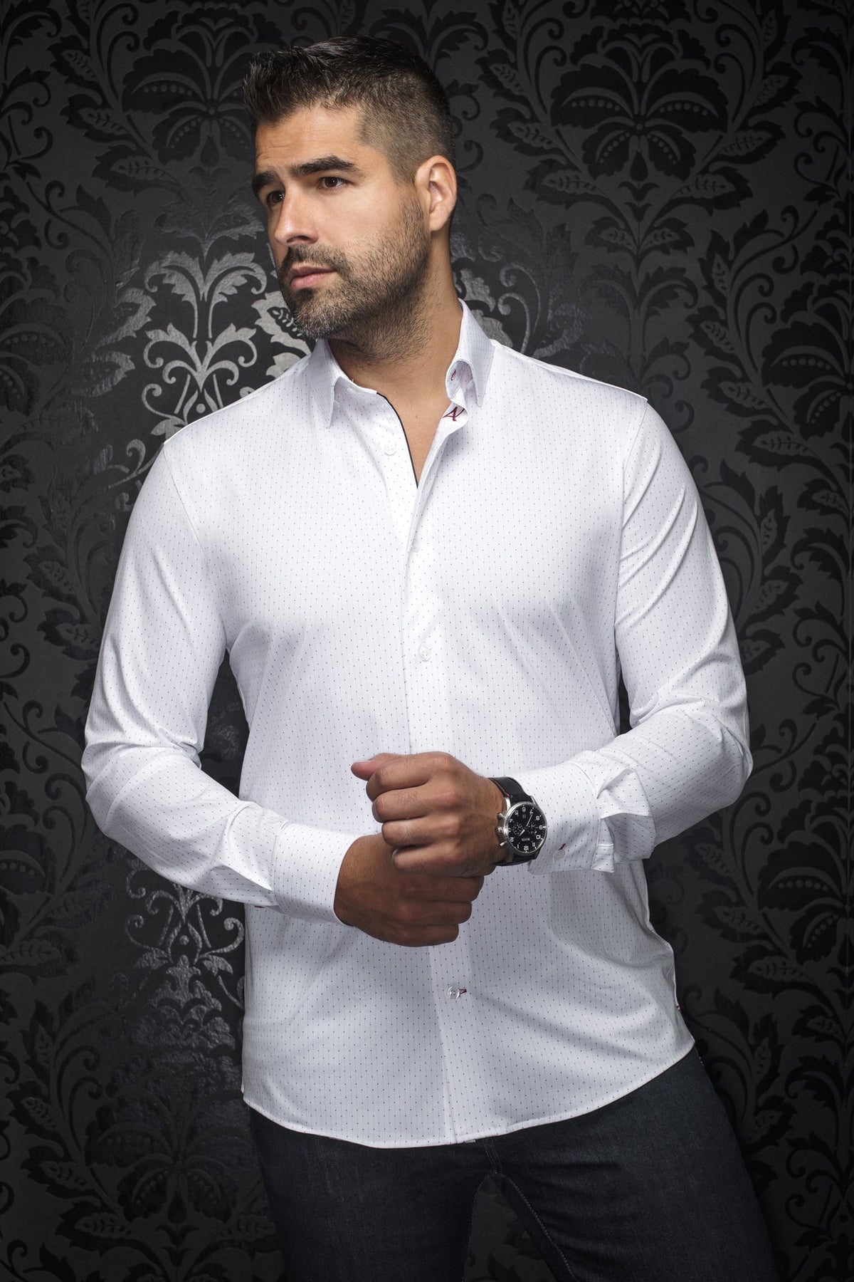 Chemise manches longues en Knit pour homme par Au Noir | ALEXANDER NDL Blanc Fuschia | Machemise.ca, inventaire complet de la marque Au Noir