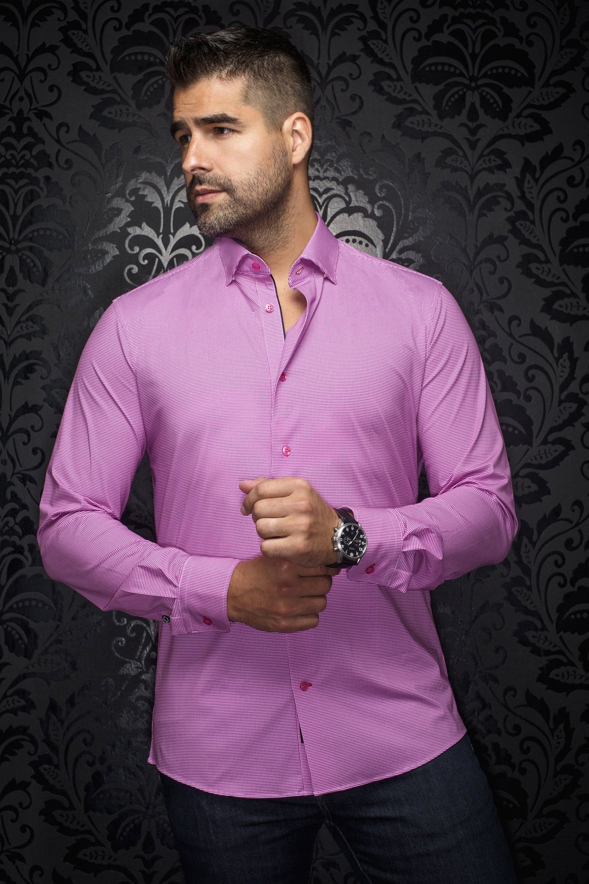 Chemise manches longues en Knit pour homme par Au Noir | ALEXANDER PDP Fuchsia | Machemise.ca, inventaire complet de la marque Au Noir