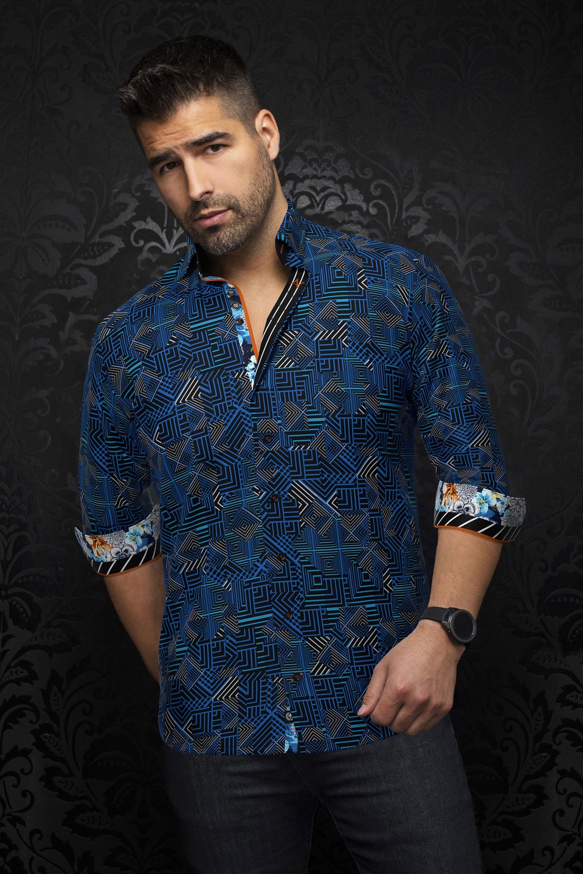 Chemise manches longues pour homme par Au Noir | ARIENZO Bleu | Machemise.ca, inventaire complet de la marque Au Noir