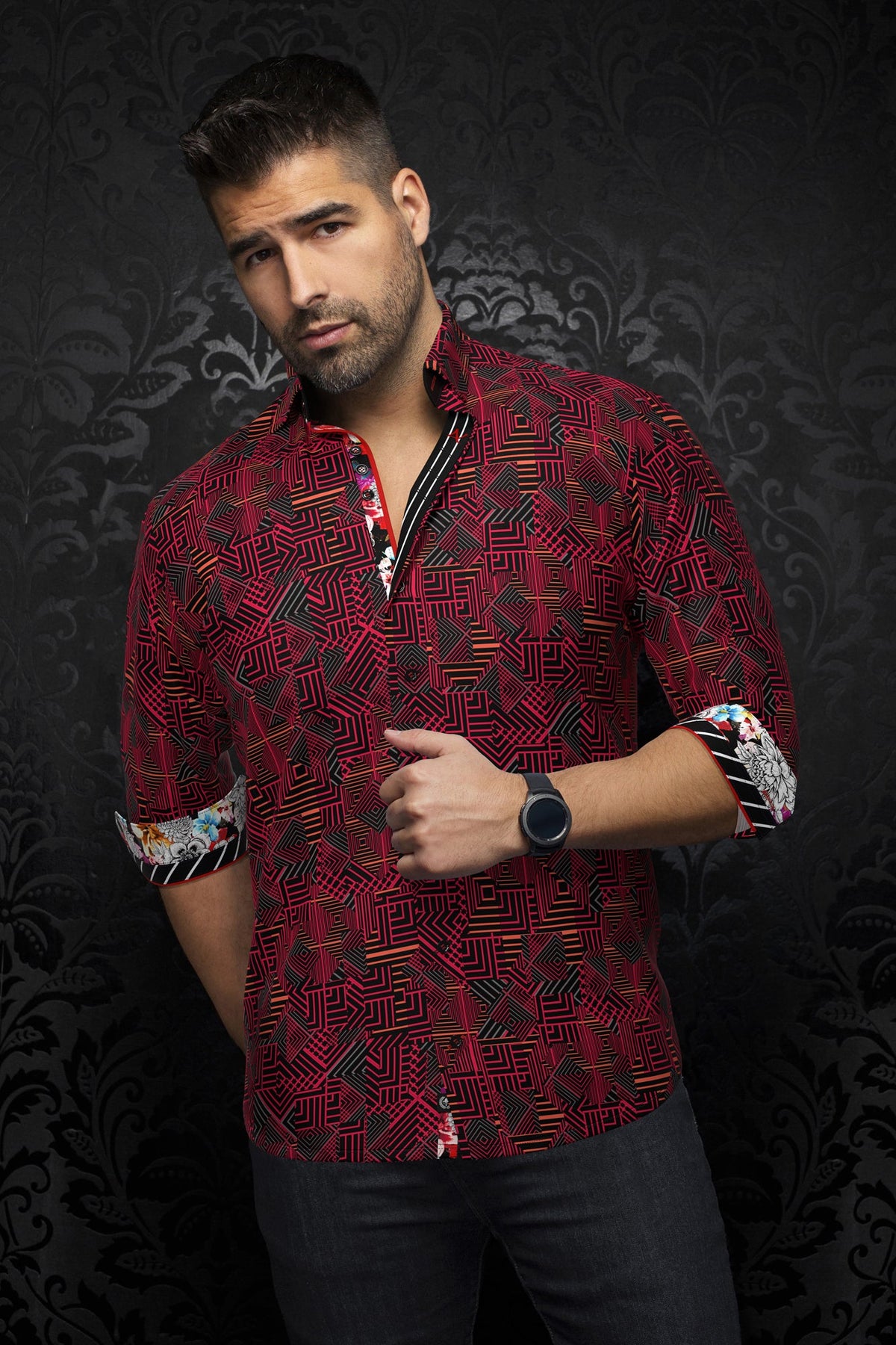 Chemise manches longues pour homme par Au Noir | ARIENZO Rouge | Machemise.ca, inventaire complet de la marque Au Noir