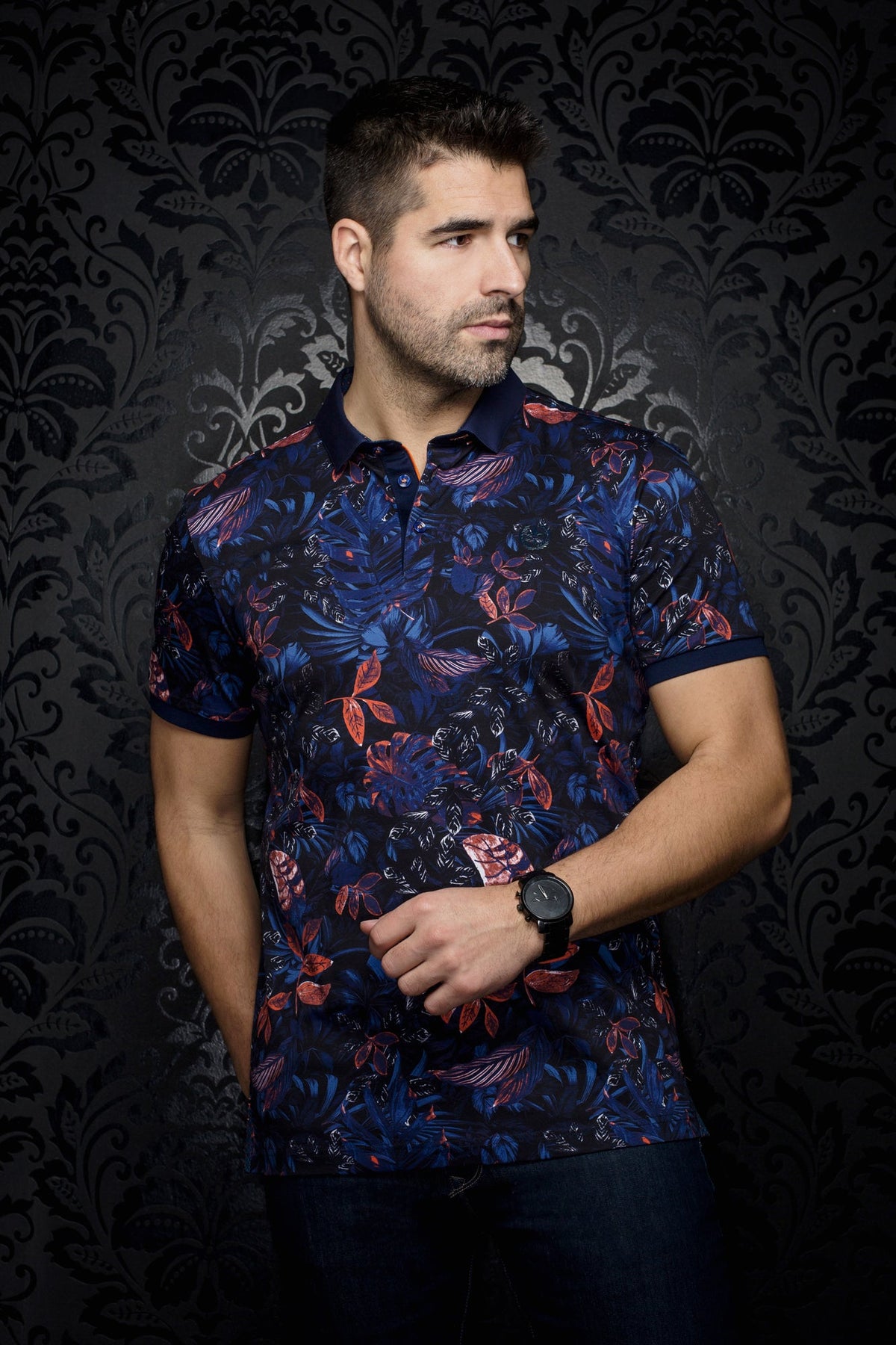 Polo pour homme par Au Noir | AURIOL Marine Orange | Machemise.ca, inventaire complet de la marque Au Noir