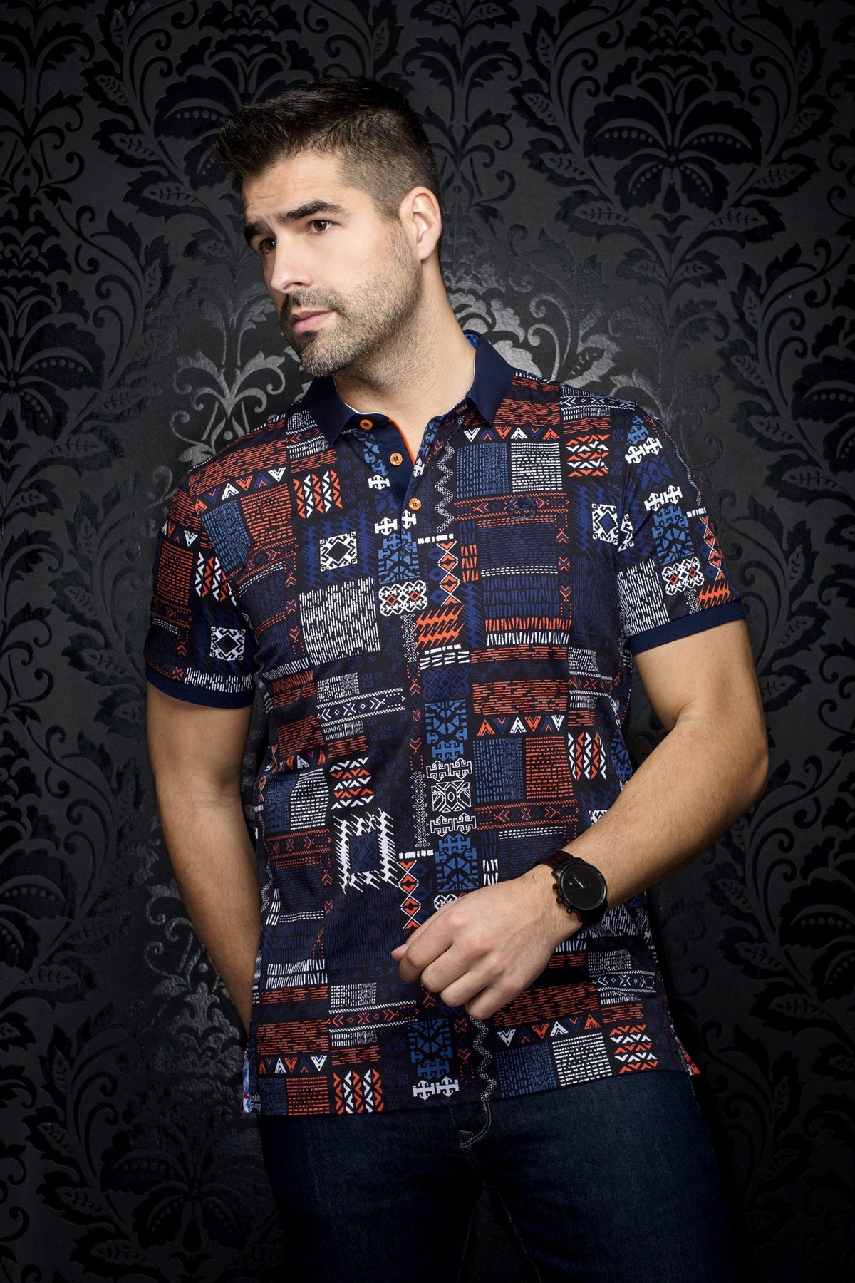 Polo pour homme par Au Noir | AZIMUT Marine Orange | Machemise.ca, inventaire complet de la marque Au Noir
