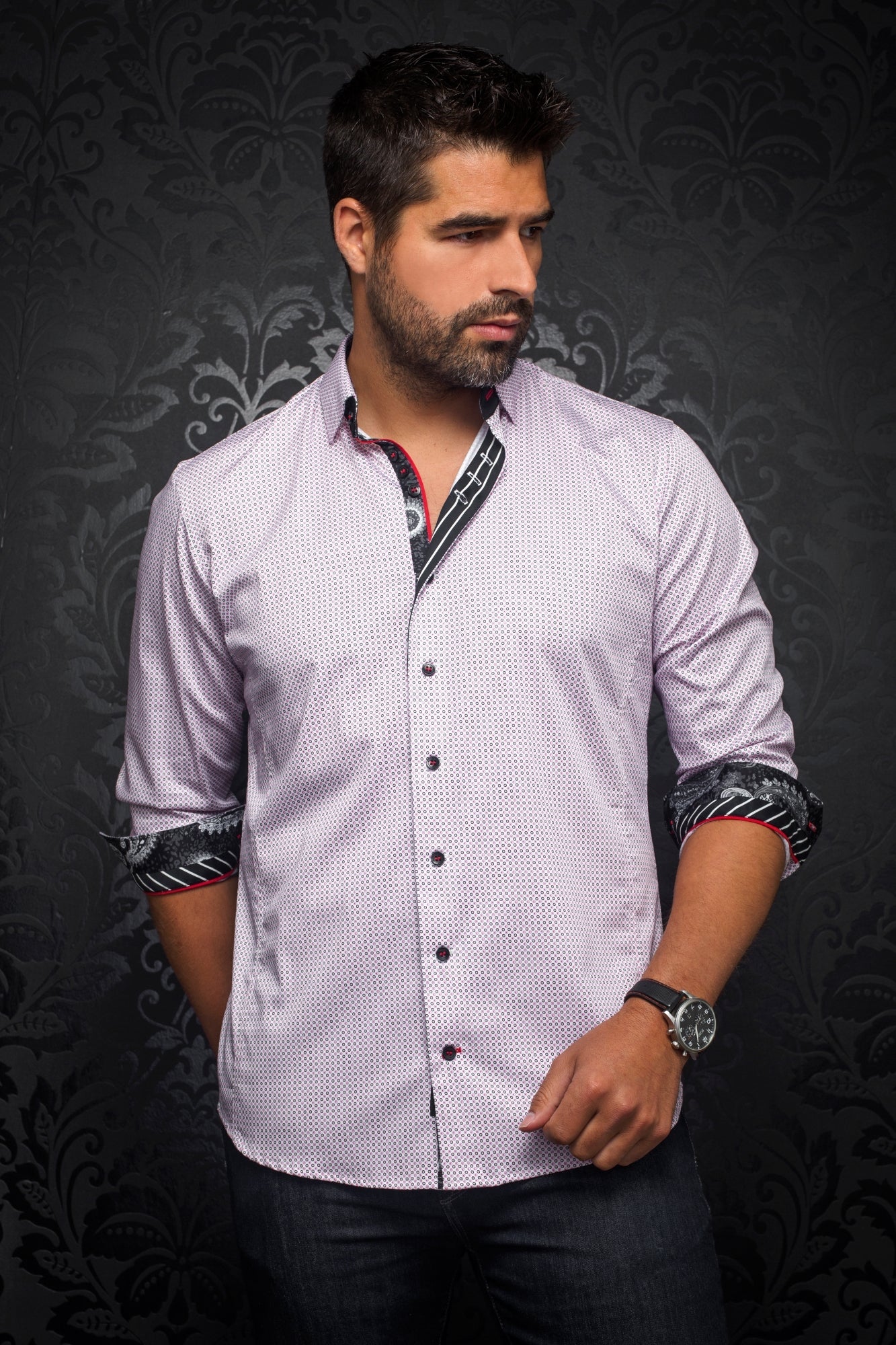 Chemise manches longues pour homme par Au Noir | BLONDEL Rose Blanc/white pink | Machemise.ca, inventaire complet de la marque Au Noir