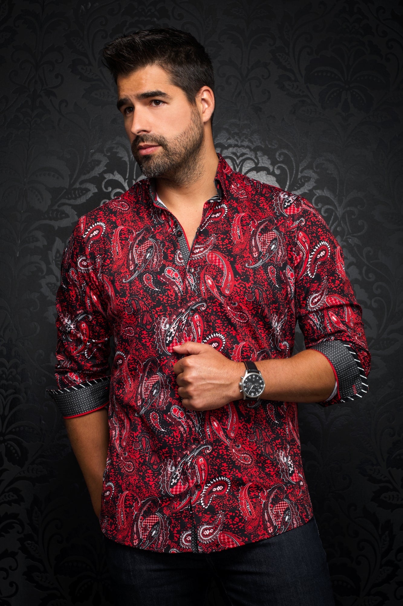 Chemise manches longues pour homme par Au Noir | DECCAN Rouge/red | Machemise.ca, inventaire complet de la marque Au Noir