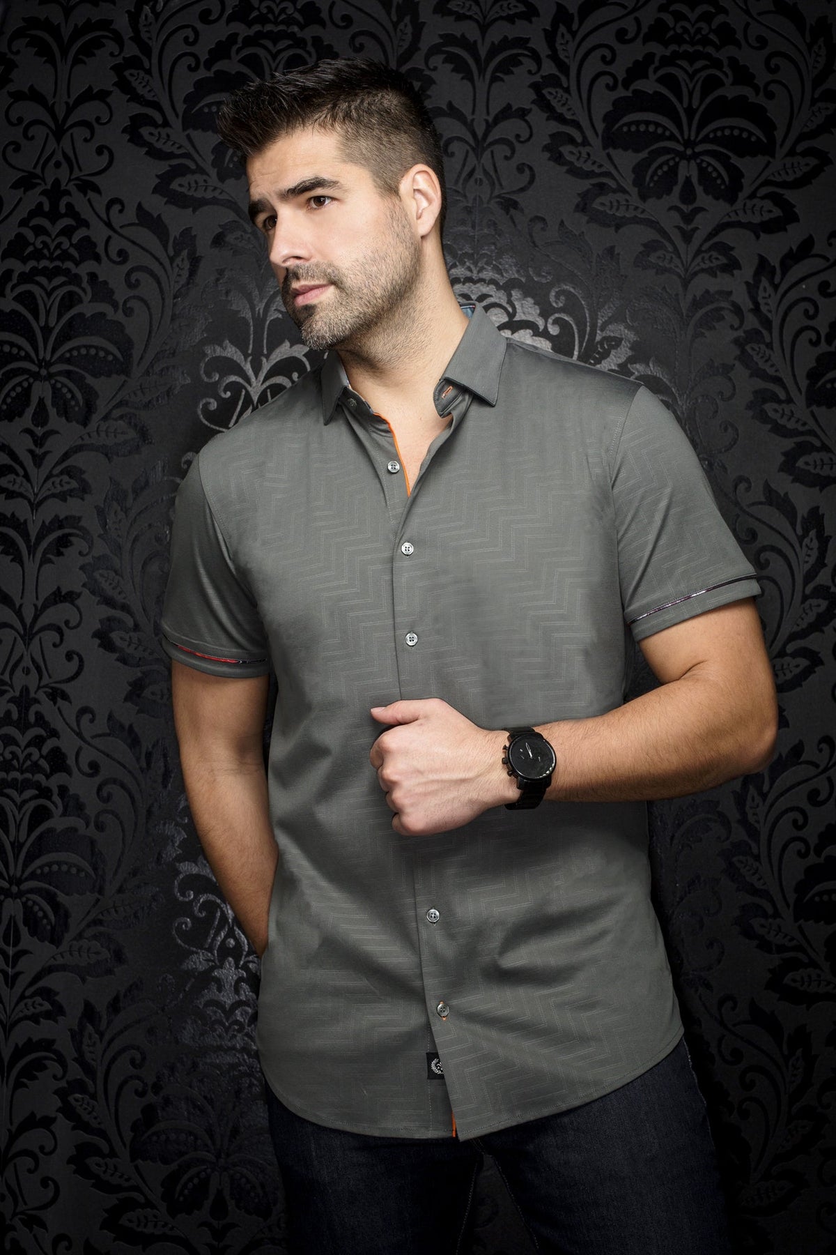 Chemise manches courtes en Knit pour homme par Au Noir | DIVENERE(SS) Olive | Machemise.ca, inventaire complet de la marque Au Noir