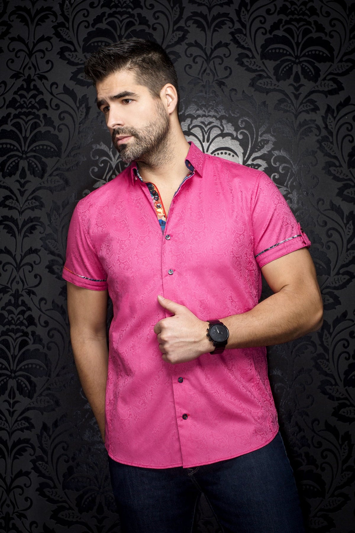 Chemise manches courtes pour homme par Au Noir | DONIZETTI(SS) Fuchsia | Machemise.ca, inventaire complet de la marque Au Noir