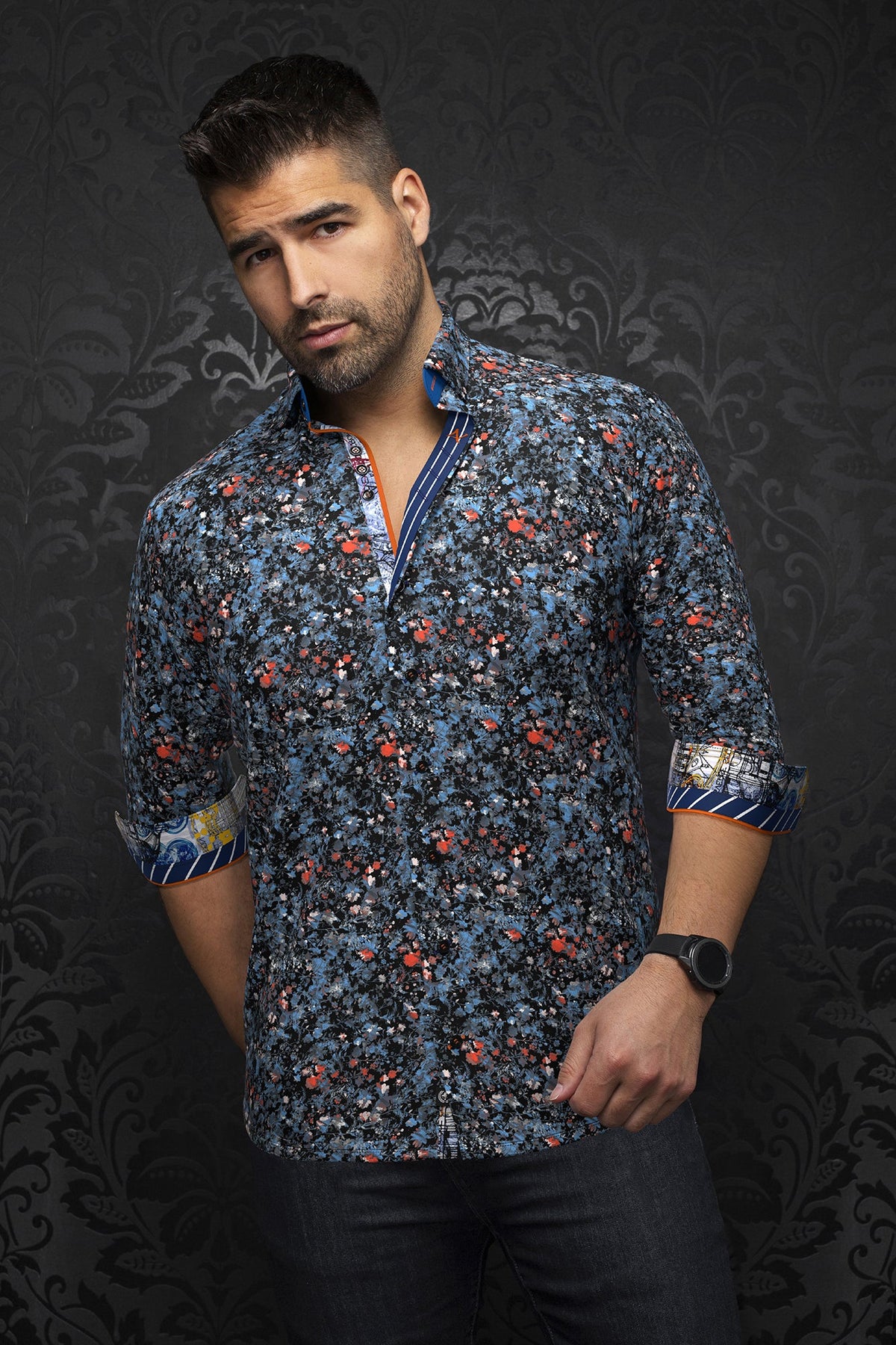 Chemise manches longues en Knit pour homme par Au Noir | ELIADE Bleu Orange | Machemise.ca, inventaire complet de la marque Au Noir