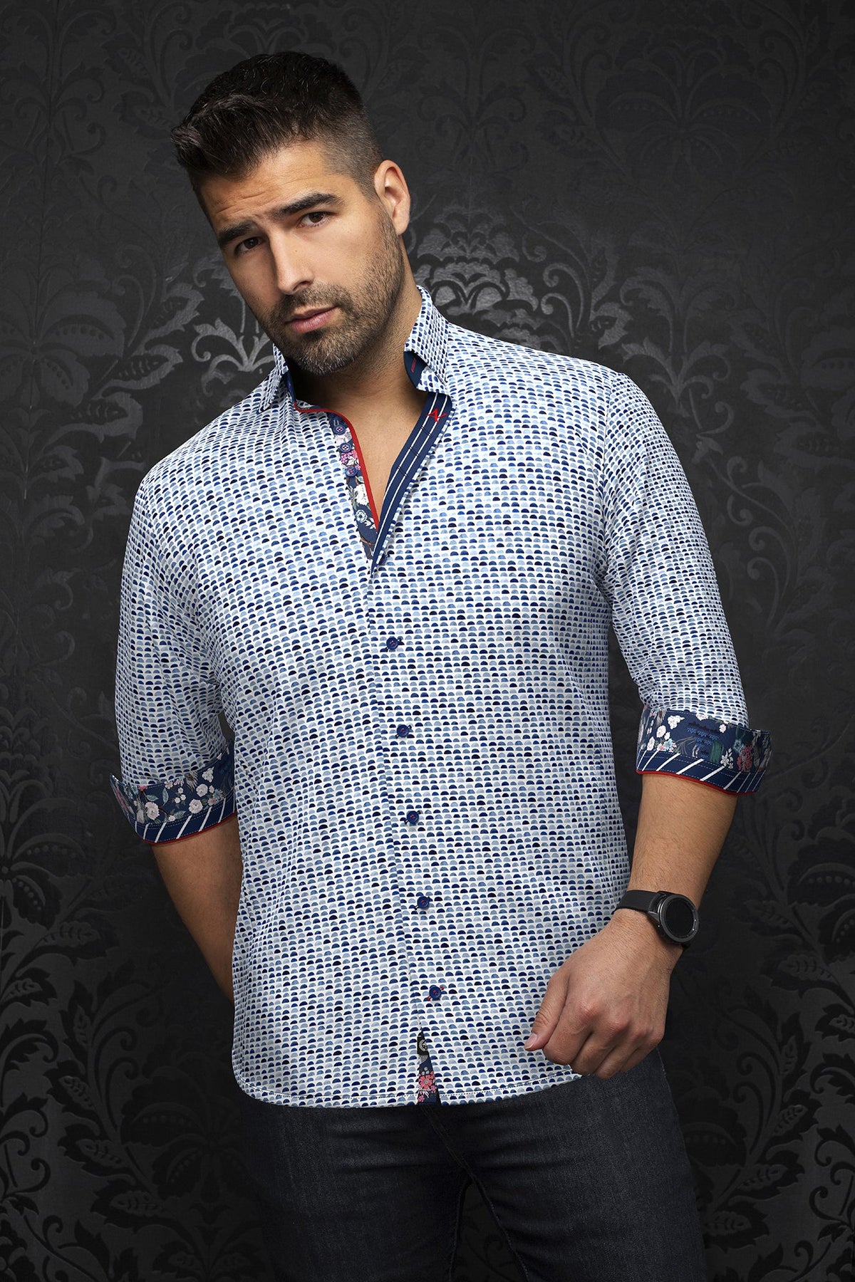Chemise manches longues pour homme par Au Noir | ESCALA Blanc Bleu | Machemise.ca, inventaire complet de la marque Au Noir