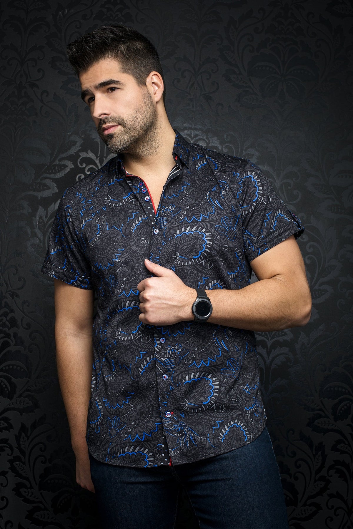 Chemise manches courtes en Knit pour homme par Au Noir | ESPINOZA (SS) black blue | Machemise.ca, inventaire complet de la marque Au Noir