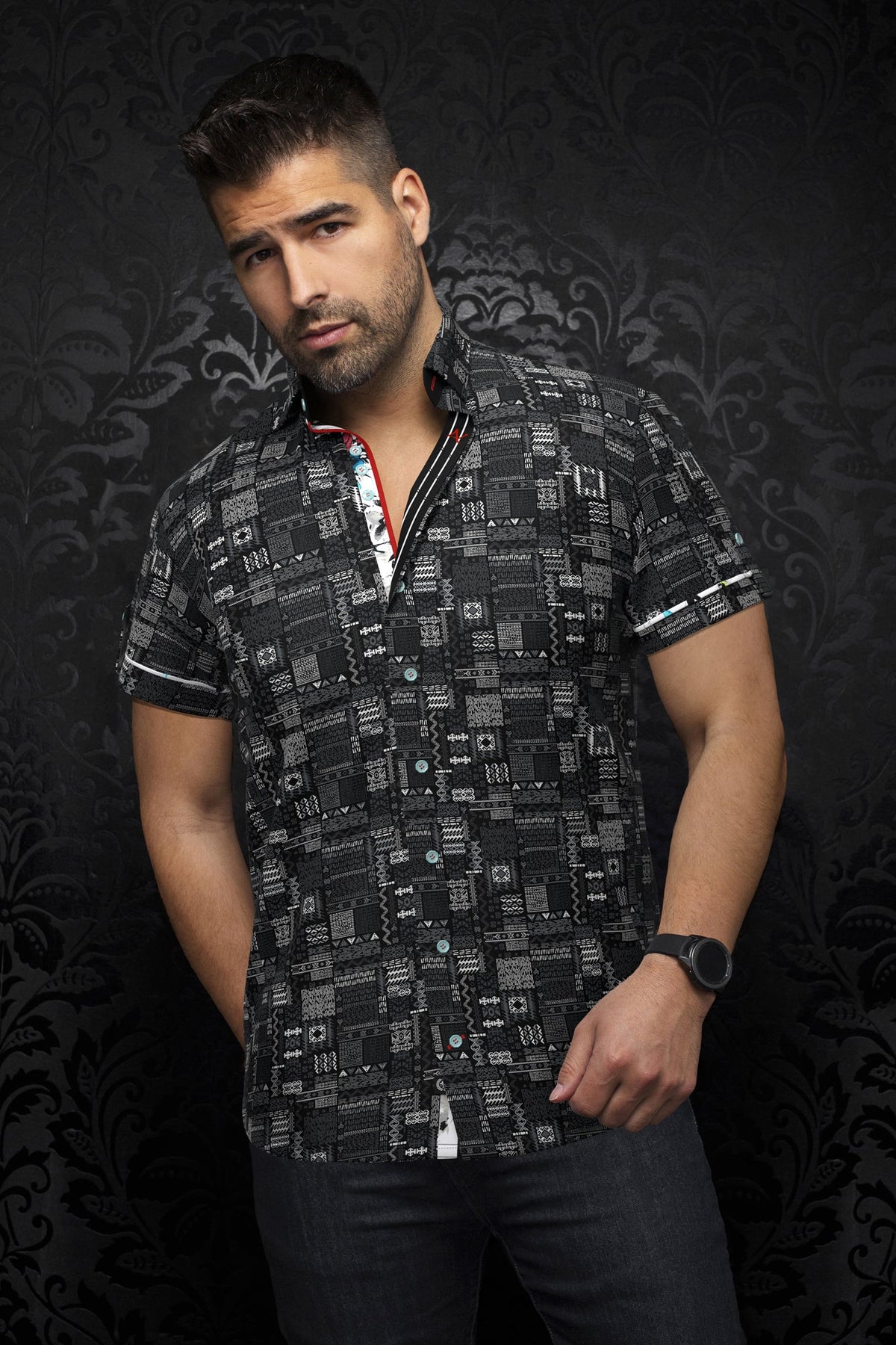 Chemise manches courtes pour homme par Au Noir | FINLAY(SS) Noir | Machemise.ca, inventaire complet de la marque Au Noir