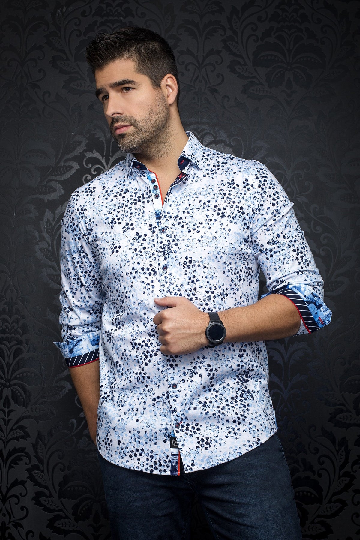 Chemise manches longues en Knit pour homme par Au Noir | JAVA white blue | Machemise.ca, inventaire complet de la marque Au Noir