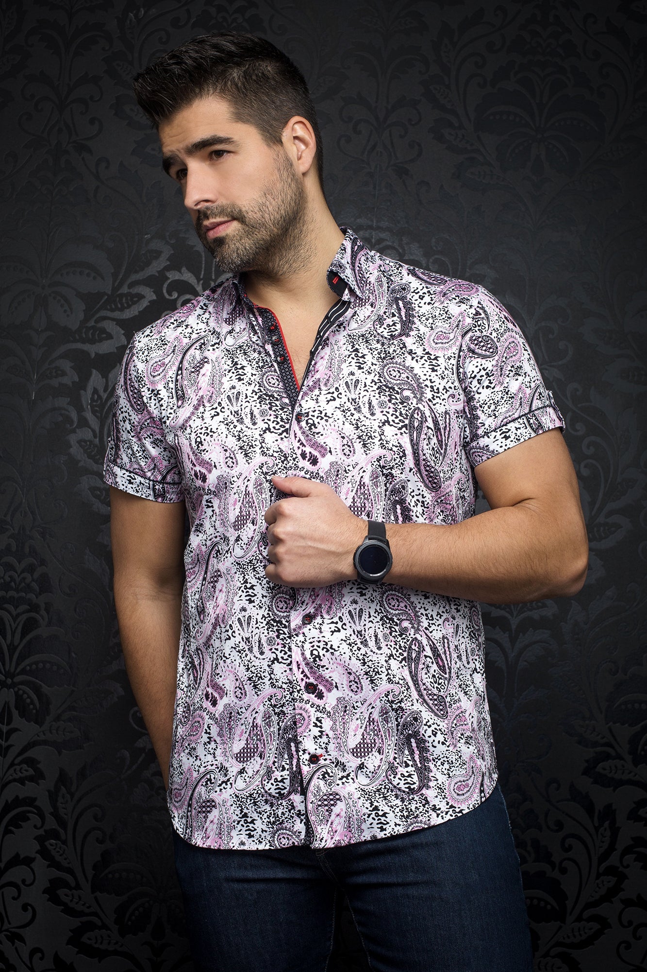 Chemise manches courtes pour homme par Au Noir | MARIUS (SS) pink | Machemise.ca, inventaire complet de la marque Au Noir