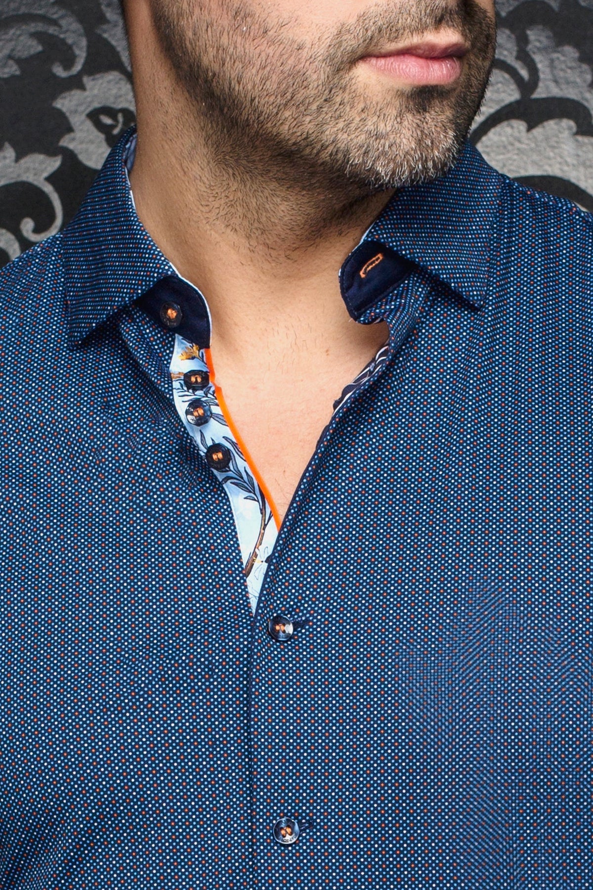 Chemise manches courtes en Knit pour homme par Au Noir | MARSDEN(SS) Marine Orange | Machemise.ca, inventaire complet de la marque Au Noir