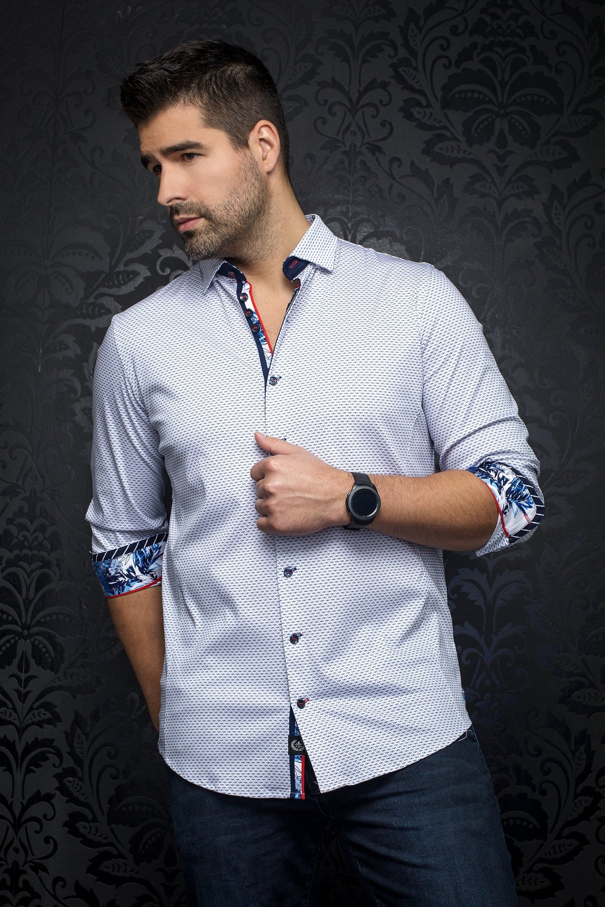 Chemise manches longues en Knit pour homme par Au Noir | MARTI Blanc Royal | Machemise.ca, inventaire complet de la marque Au Noir
