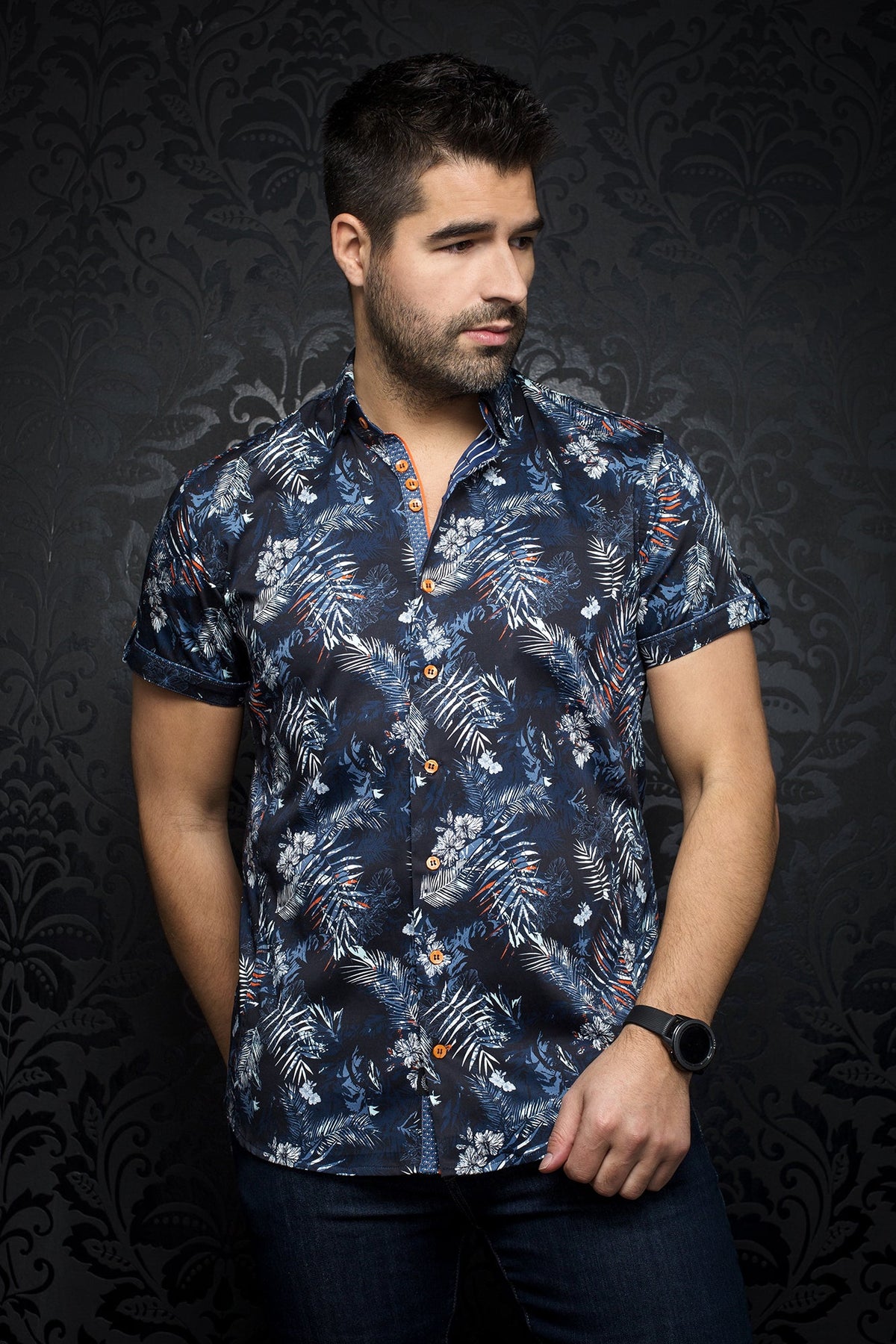 Chemise manches courtes pour homme par Au Noir | MELLONI (SS) NAVY | Machemise.ca, inventaire complet de la marque Au Noir