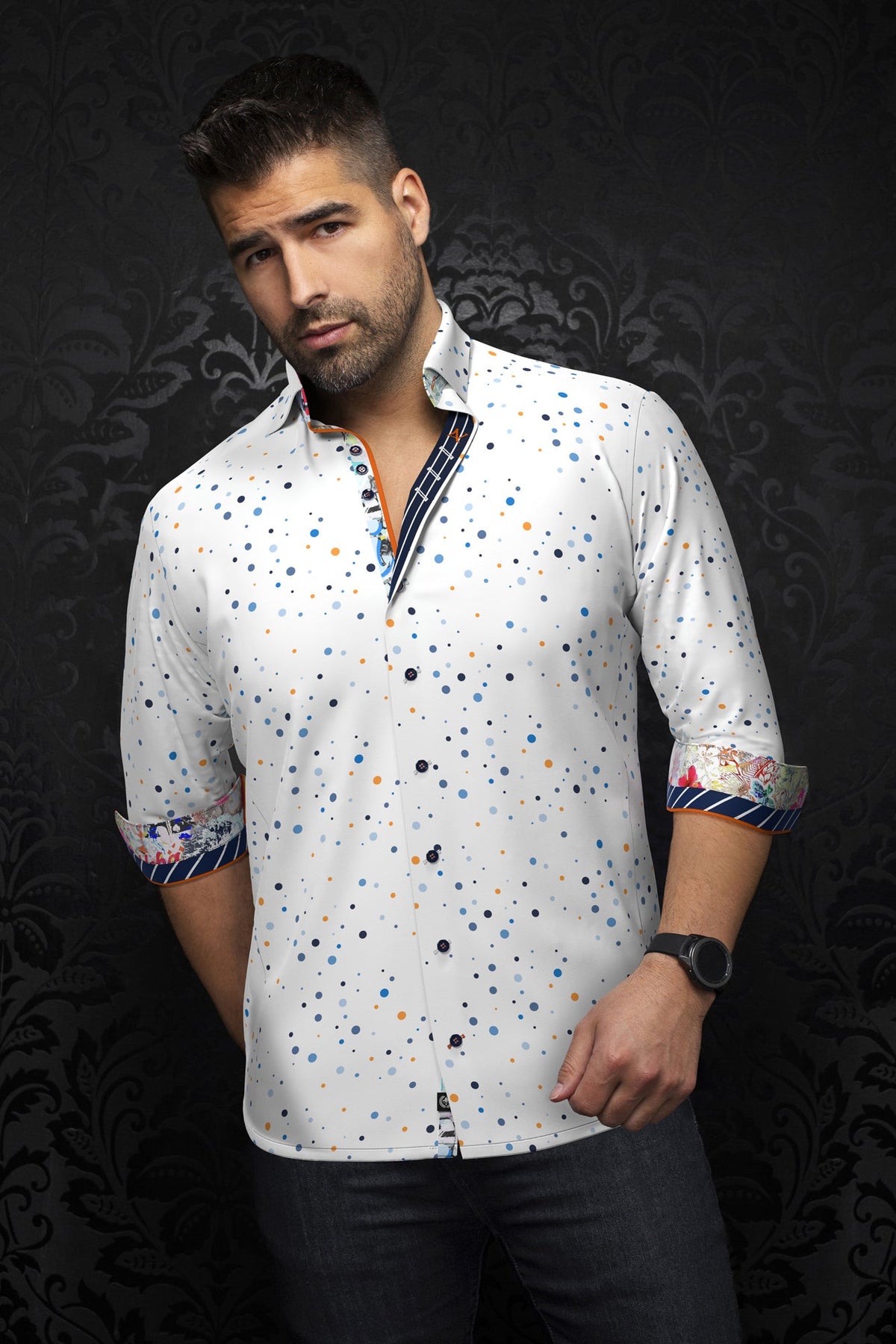 Chemise manches longues en Knit pour homme par Au Noir | ORION Blanc Bleu | Machemise.ca, inventaire complet de la marque Au Noir