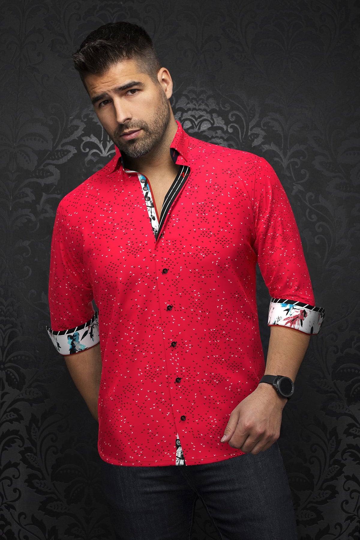 Chemise manches longues en Knit pour homme par Au Noir | PAJARO Rouge | Machemise.ca, inventaire complet de la marque Au Noir