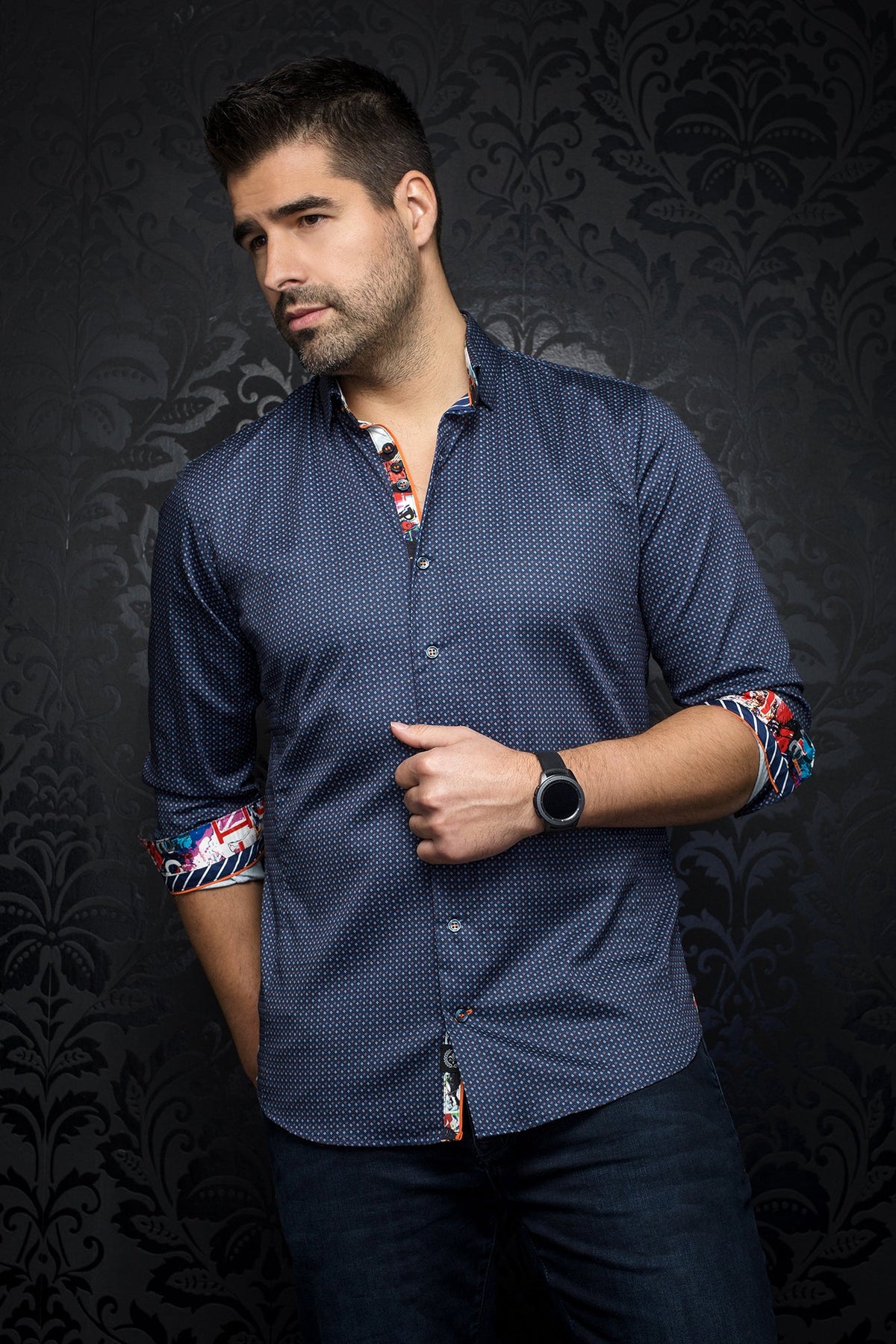 Chemise manches longues pour homme par Au Noir | PALMER navy orange | Machemise.ca, inventaire complet de la marque Au Noir