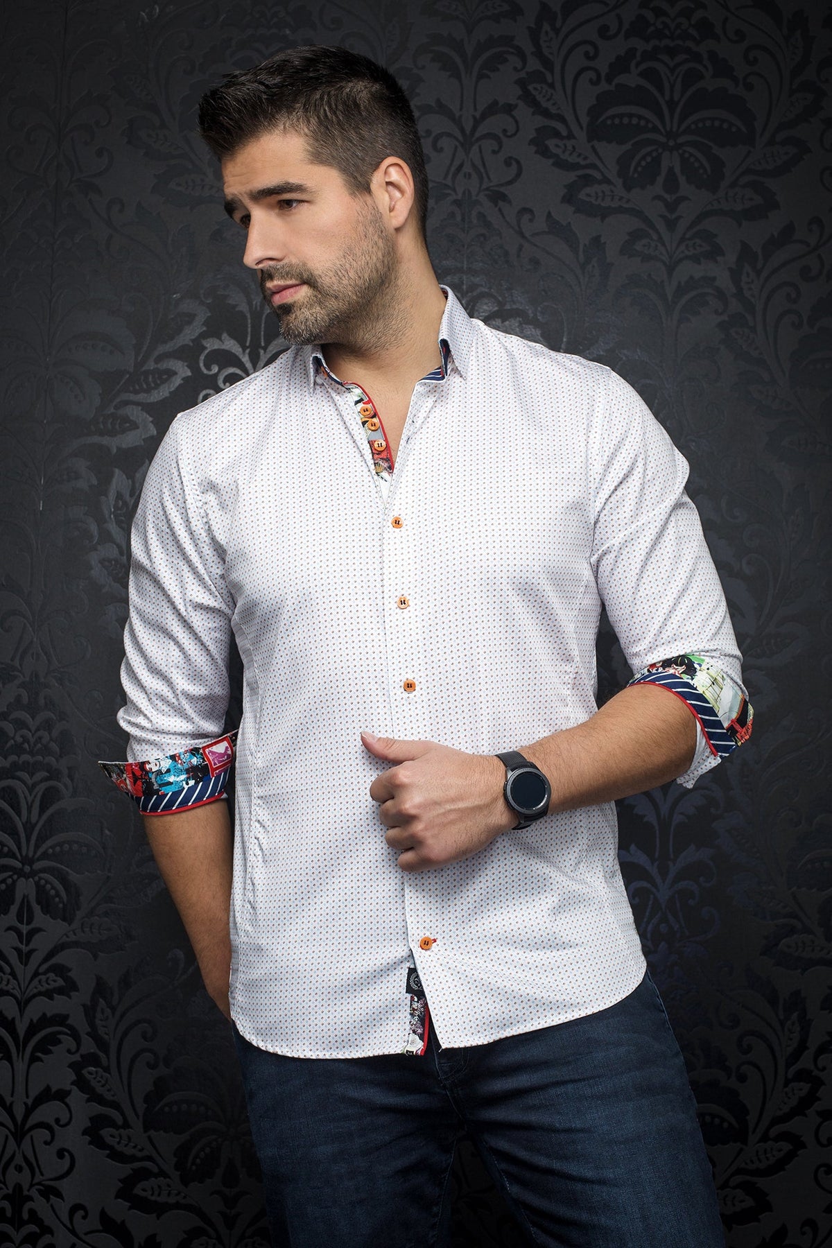 Chemise manches longues pour homme par Au Noir | PALMER white orange | Machemise.ca, inventaire complet de la marque Au Noir