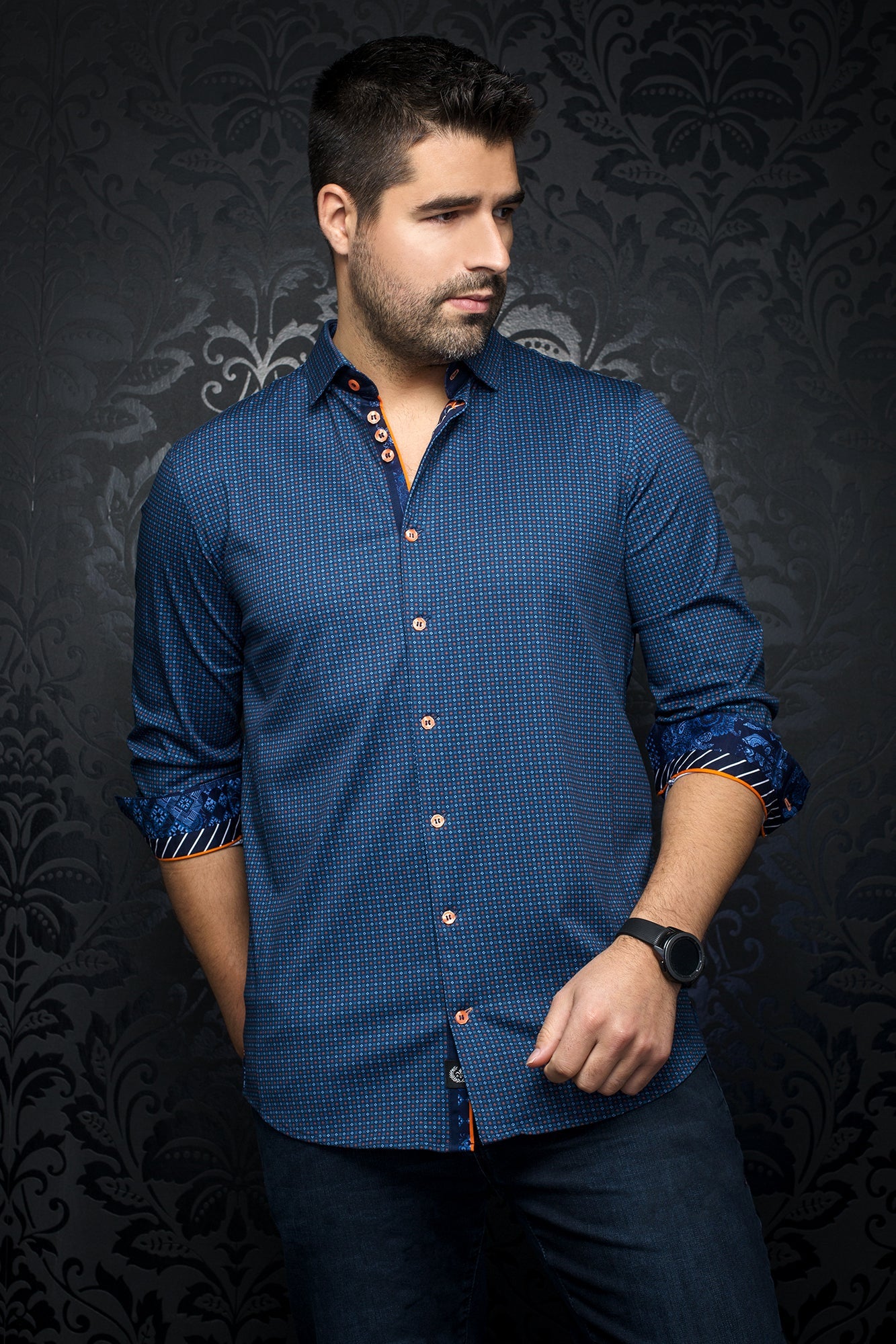 Chemise manches longues en Knit pour homme par Au Noir | PARINI blue orange | Machemise.ca, inventaire complet de la marque Au Noir