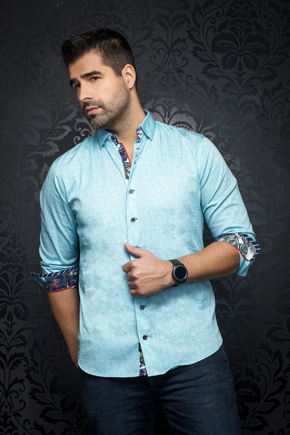 Chemise manches longues pour homme par Au Noir | RAPHIA turquoise | Machemise.ca, inventaire complet de la marque Au Noir