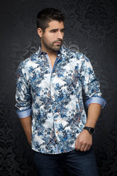 Chemise manches longues pour homme par Au Noir | RENAUD white blue | Machemise.ca, inventaire complet de la marque Au Noir