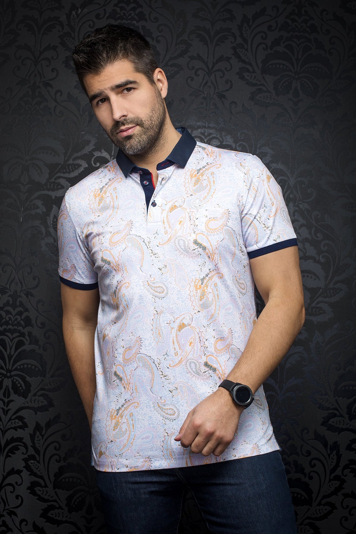 Polo pour homme par Au Noir | RIBERA white orange | Machemise.ca, inventaire complet de la marque Au Noir