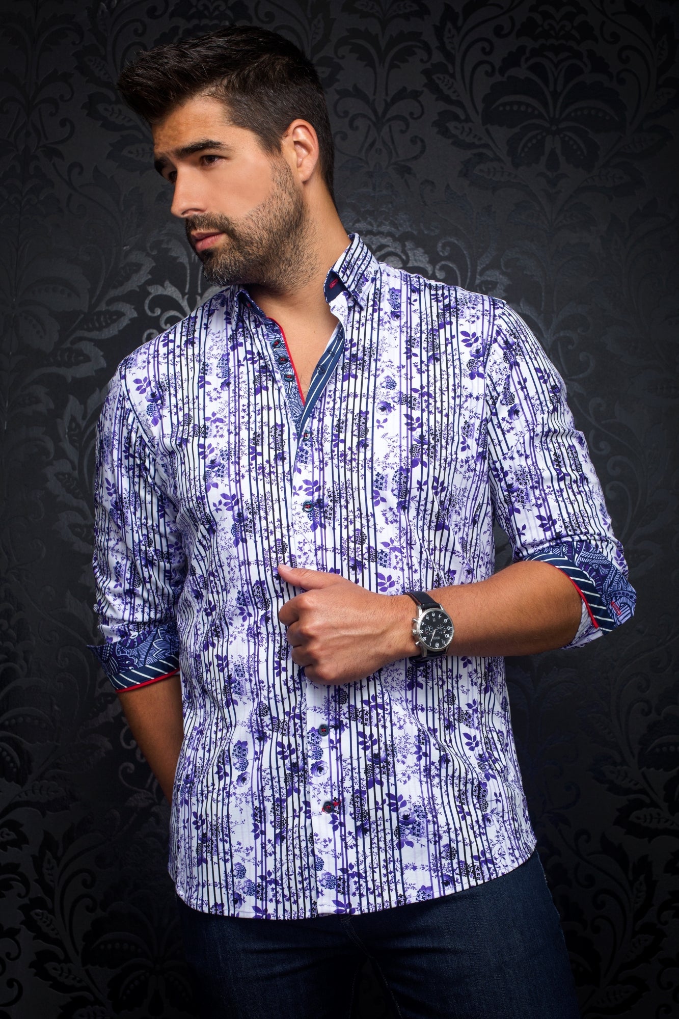 Chemise manches longues en Knit pour homme par Au Noir | RUBIO Bleu Violet/purple | Machemise.ca, inventaire complet de la marque Au Noir