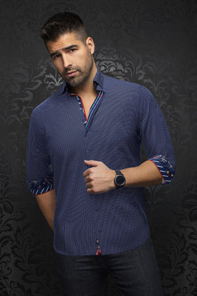 Chemise manches longues pour homme par Au Noir | SALAZAR Marine Rouge | Machemise.ca, inventaire complet de la marque Au Noir