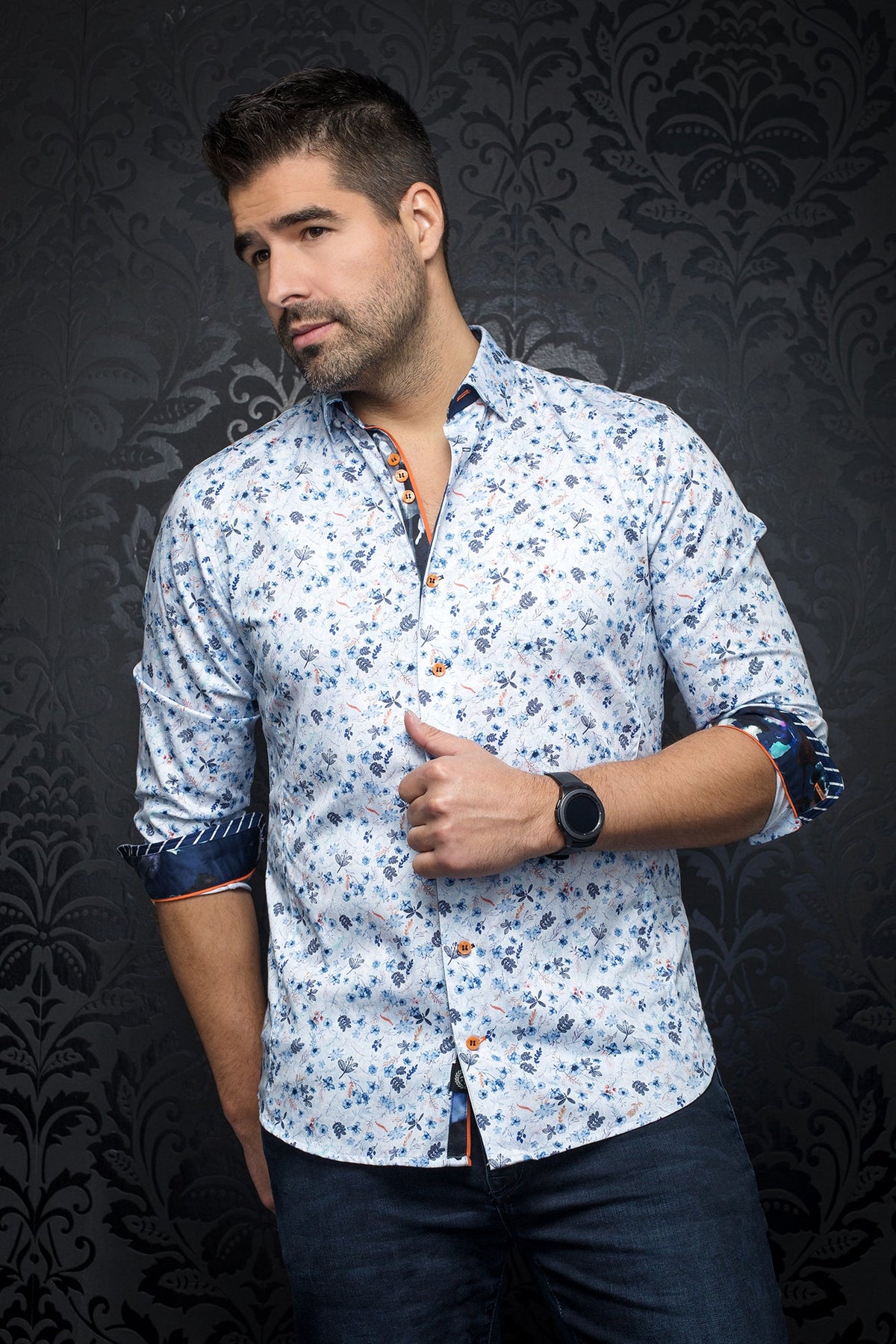 Chemise manches longues pour homme par Au Noir | SALVATORE white blue | Machemise.ca, inventaire complet de la marque Au Noir