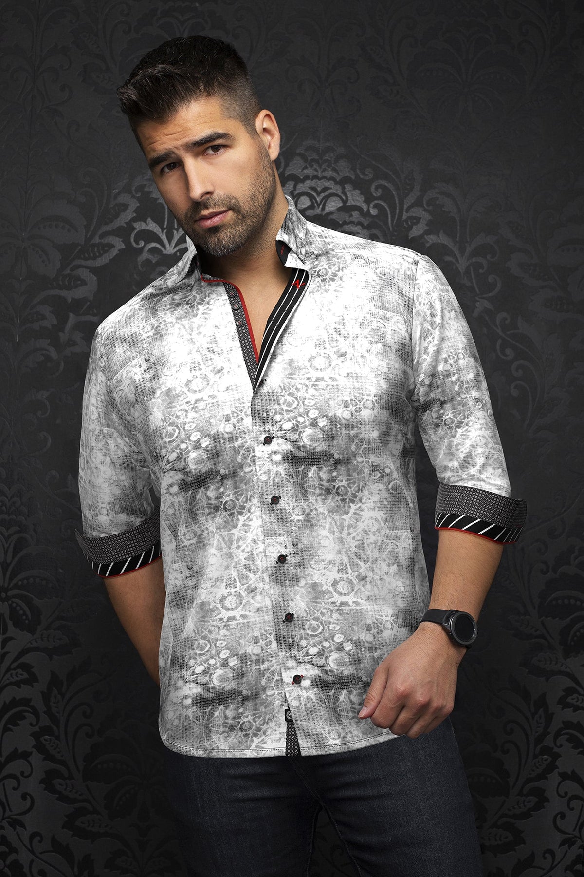 Chemise manches longues pour homme par Au Noir | SHIBORI Blanc | Machemise.ca, inventaire complet de la marque Au Noir
