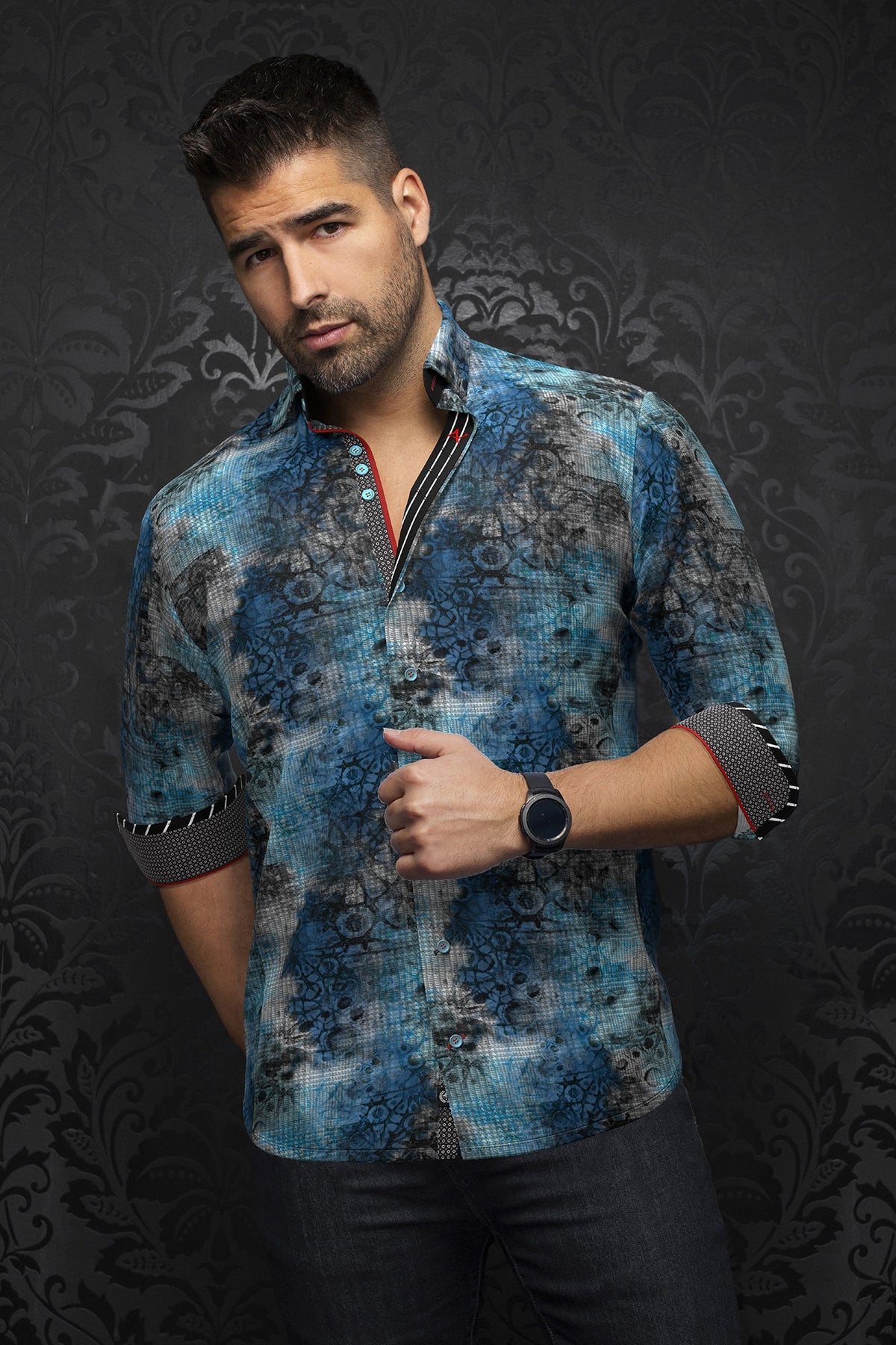 Chemise manches longues pour homme par Au Noir | SHIBORI Noir Royal | Machemise.ca, inventaire complet de la marque Au Noir