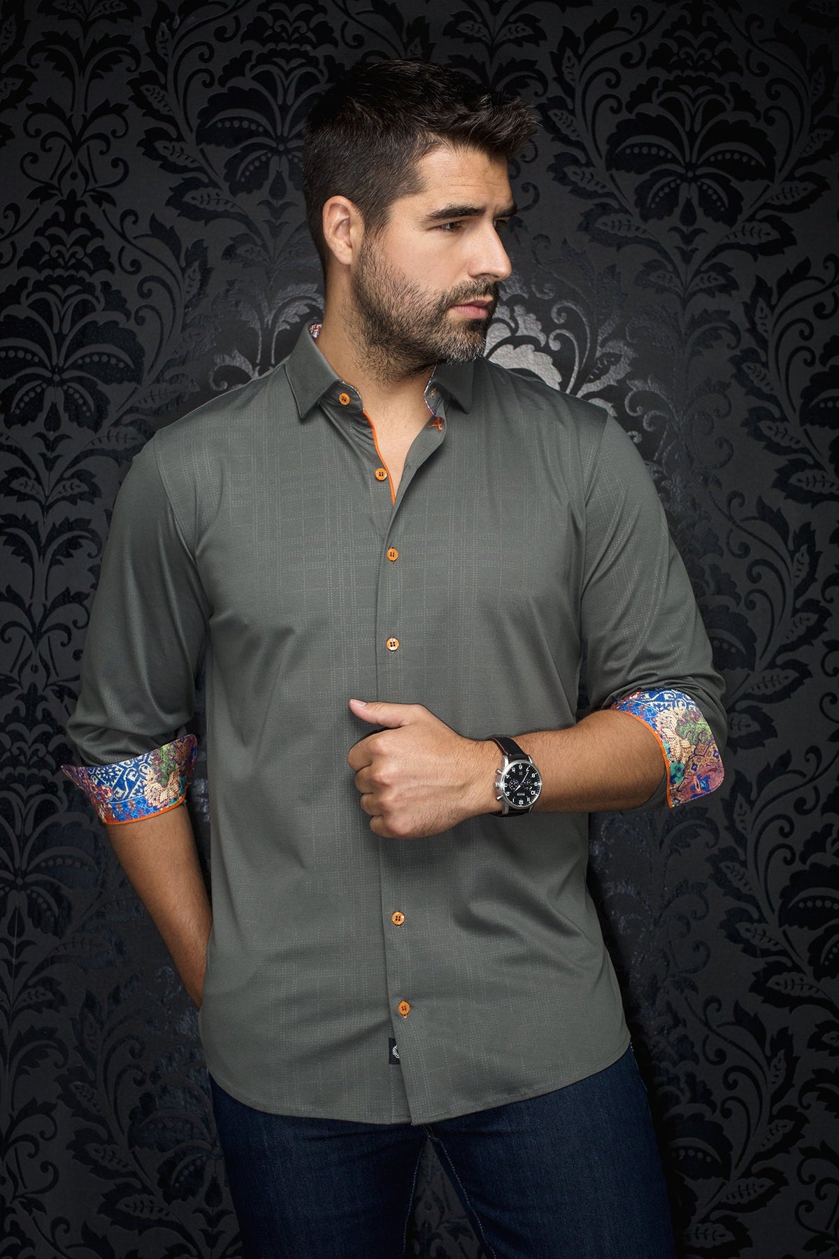 Chemise manches longues en Knit pour homme par Au Noir | VARENNA Olive | Machemise.ca, inventaire complet de la marque Au Noir