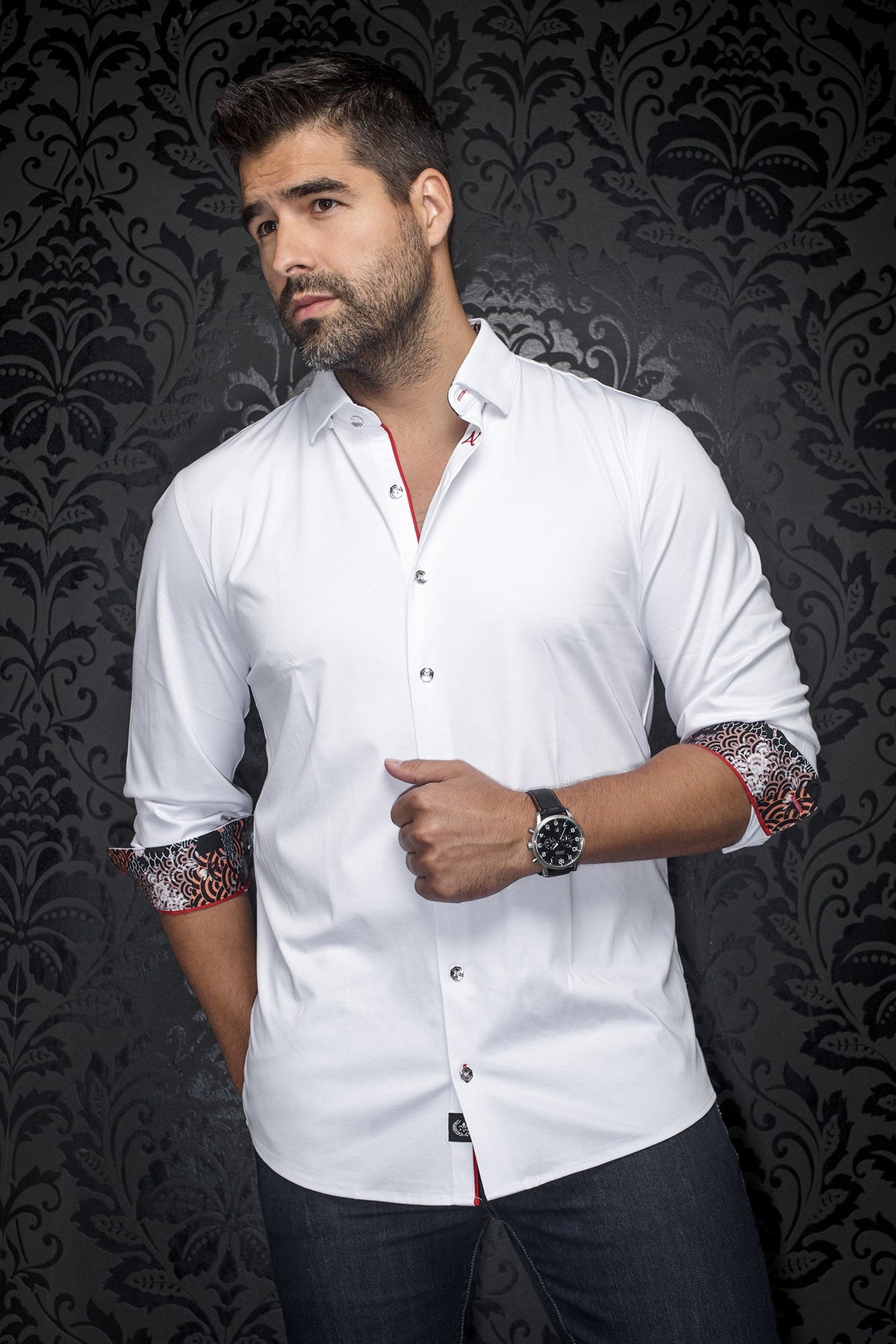Chemise manches longues en Knit pour homme par Au Noir | VARENNA Blanc | Machemise.ca, inventaire complet de la marque Au Noir